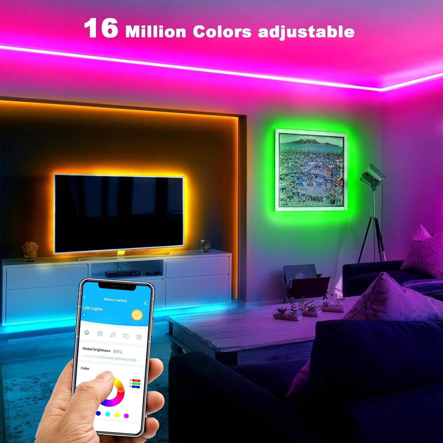 32.8 Ft Smart LED Strip Lights Kit with 2835 RGB Technology, 24-Key Remote Control, App Integration, Timer Scheduling, and Music Synchronization