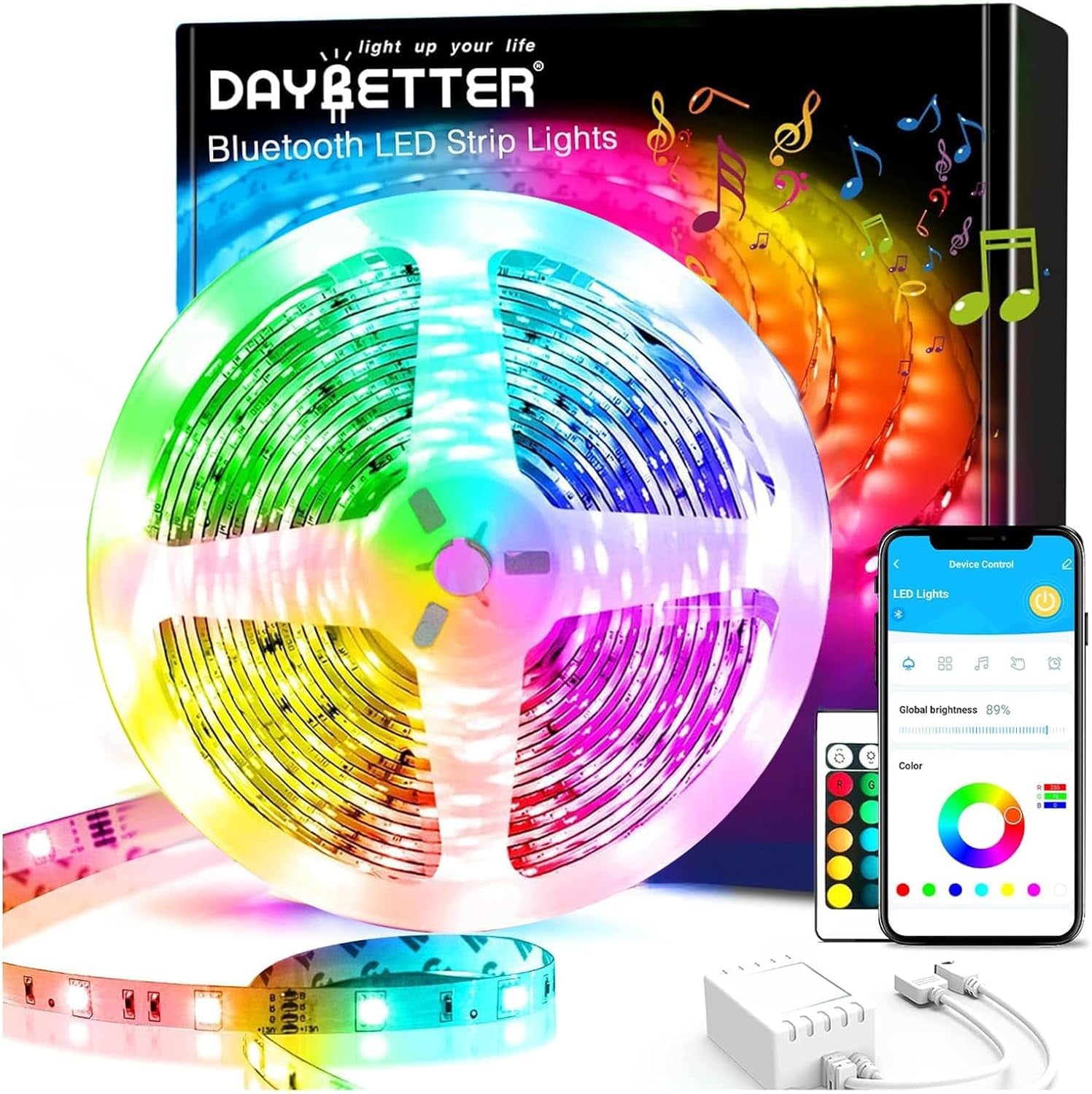 32.8 Ft Smart LED Strip Lights Kit with 2835 RGB Technology, 24-Key Remote Control, App Integration, Timer Scheduling, and Music Synchronization
