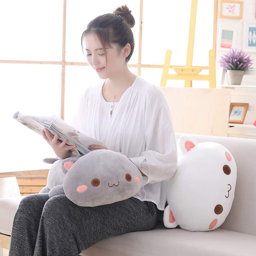 Soft Plush Cat Pillow Toy for Kids - 19.6" Grey Round Eyes Stuffed Animal Gift