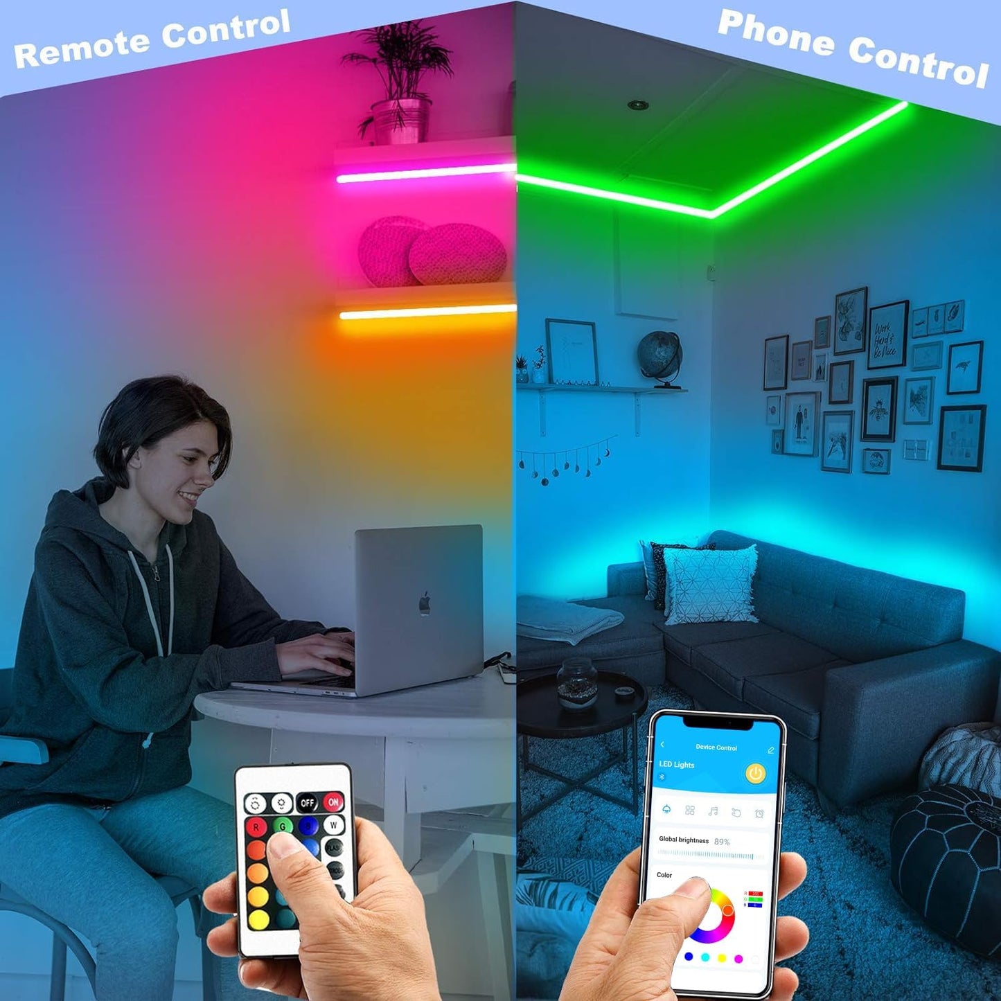 32.8 Ft Smart LED Strip Lights Kit with 2835 RGB Technology, 24-Key Remote Control, App Integration, Timer Scheduling, and Music Synchronization