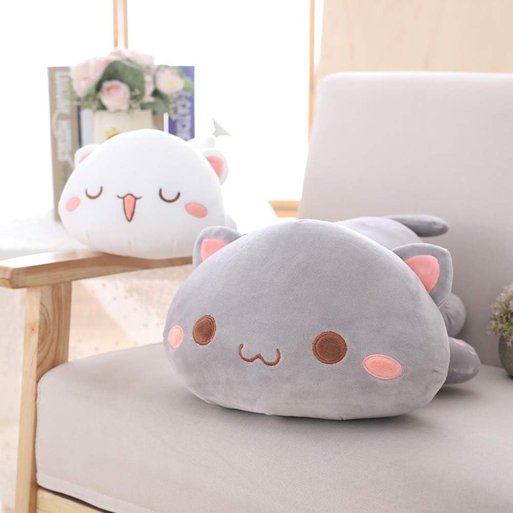 Soft Plush Cat Pillow Toy for Kids - 19.6" Grey Round Eyes Stuffed Animal Gift