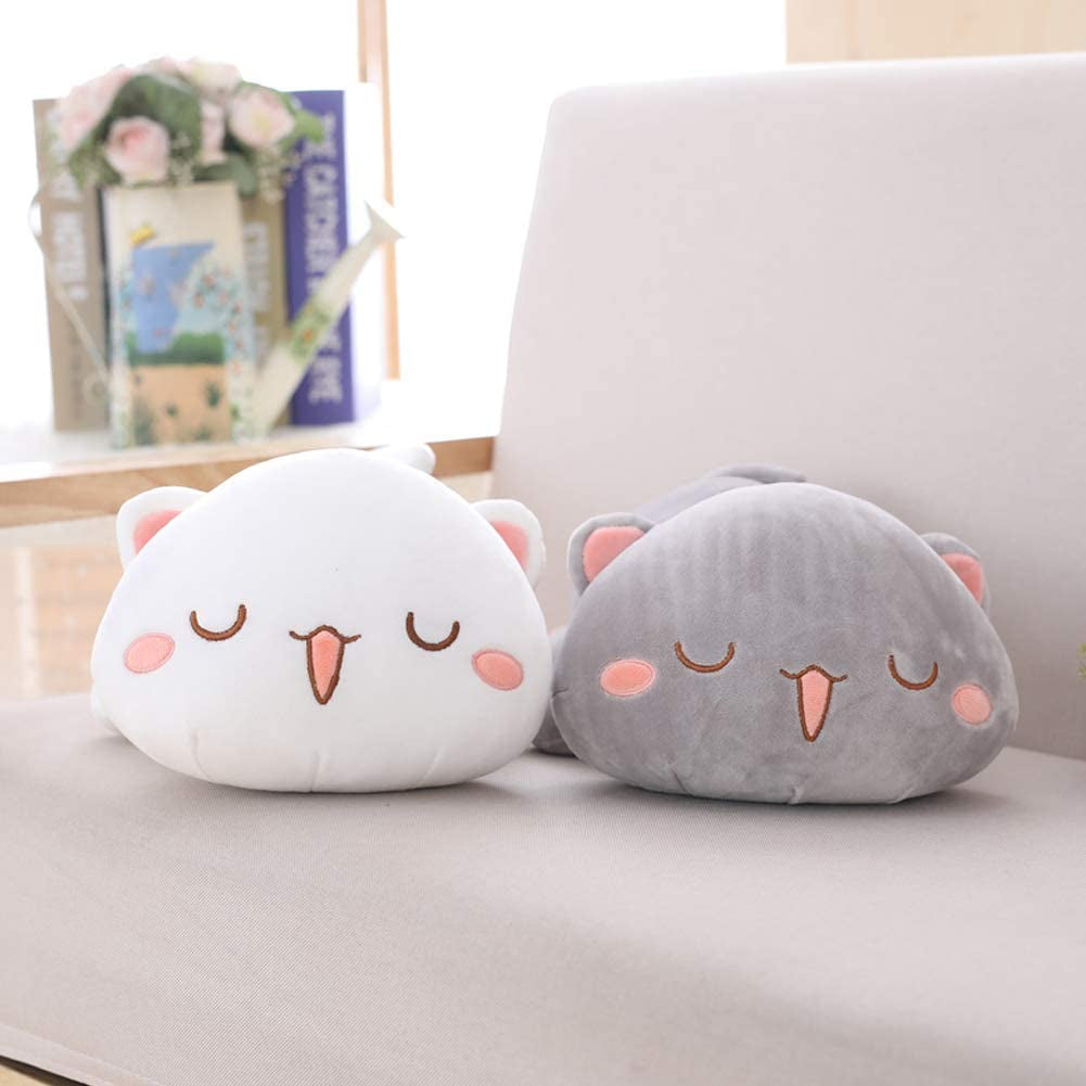 Soft Plush Cat Pillow Toy for Kids - 19.6" Grey Round Eyes Stuffed Animal Gift